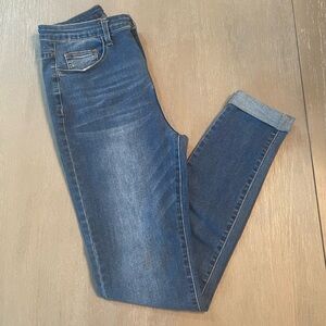 SHEIN blue denim skinny womens Size Tall L rolled cuff ankle jean stretch casual